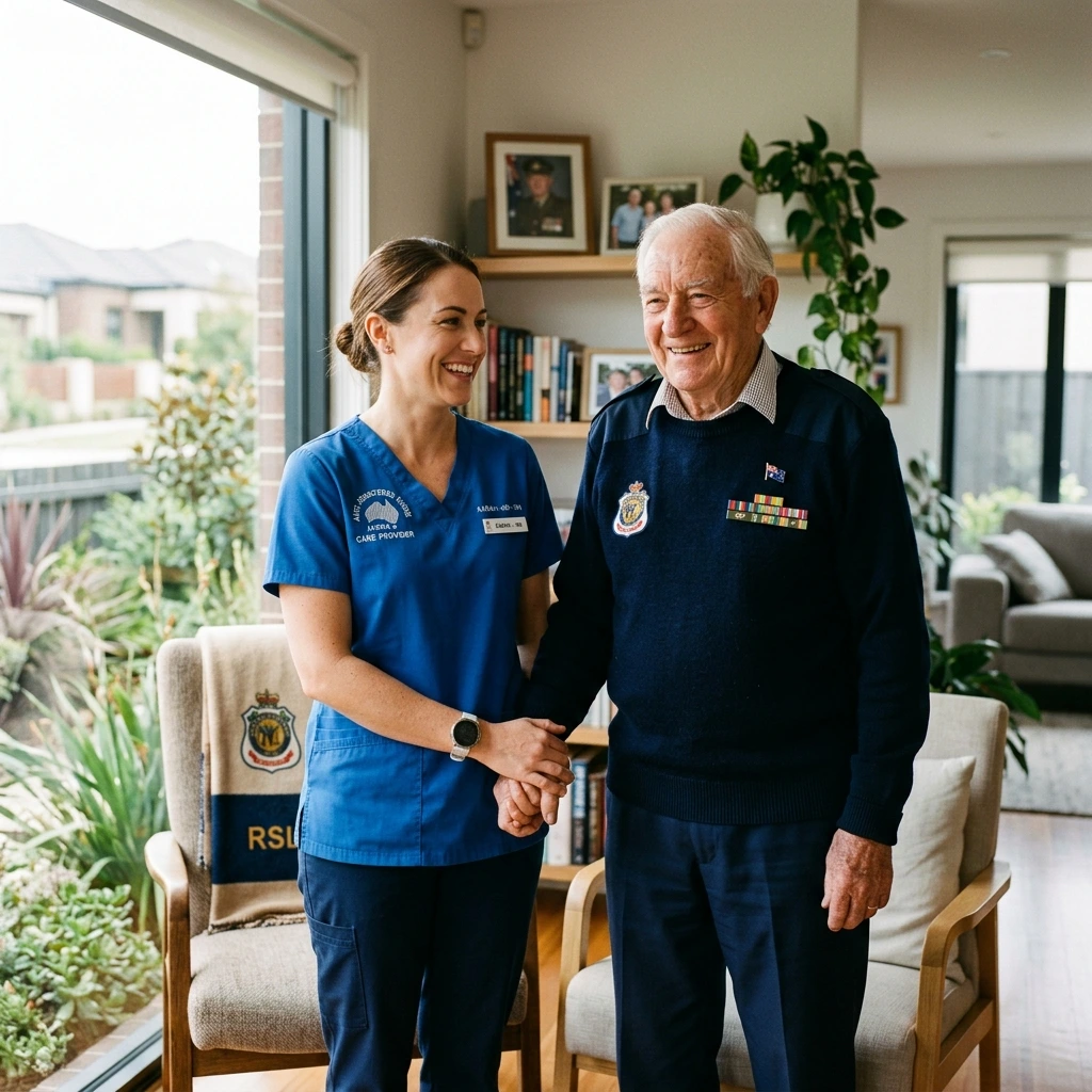 A registered nurse caring for a veteran at home