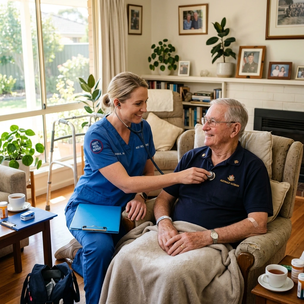 Registered nurse arriving at a veteran's home in Melbourne